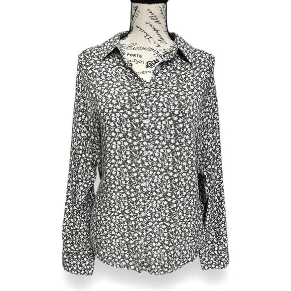 MNG by Mango Green Floral Button Down Top Long Sleeve Cottagecore Academia Sz 8 - Picture 3 of 8
